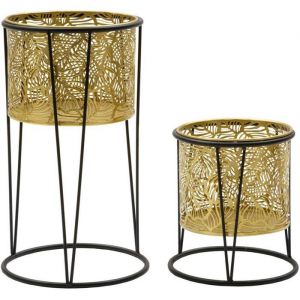 Lot de 2 cache-pot en métal doré et noir Ø 21x40-19x22 cm