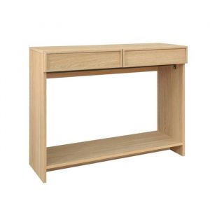 Console effet bois naturel 2 tiroirs et &eacute;tag&egrave;re - L 100 x P 33 x H 78cm - Kuba