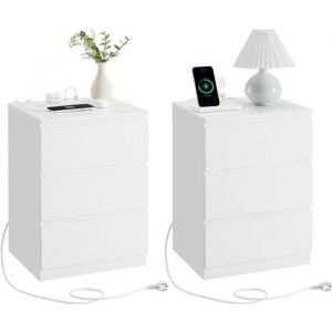 Tables de chevet lot de 2 avec multiprise 35 x 40 x 59 cm blanc