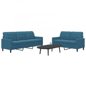 VidaXL Ensemble de canapés 2 pcs avec coussins Bleu Velours, canapé, siège de canapé, canapé relax, canapé confort, chaise de télévision