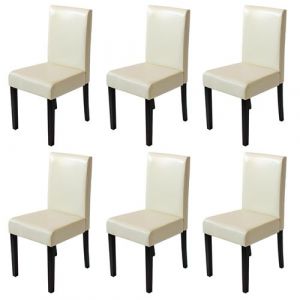 Lot de 6 chaises de séjour Littau, PU, crème, pieds foncés