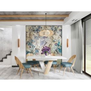 Xandriel - table à manger extensible - blanc et chêne clair - 120 à 160 cm - blanc / gris