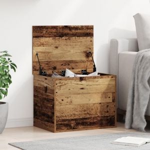 Coffre de rangement avec couvercle en bois vieilli 60x42x46 cm en bois reconstitué