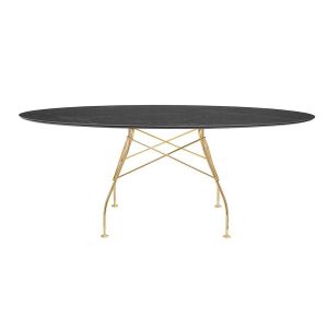Kartell Table ovale GLOSSY MARBLE 192 x 118 cm (Noir - Grès finition Marbre et acier doré)