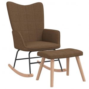 Image de VidaXL Chaise ? bascule avec tabouret Marron Tissu