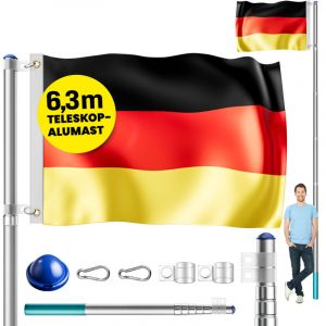 Monzana Mât de drapeau en aluminium 630cm y compris le drapeau allemand