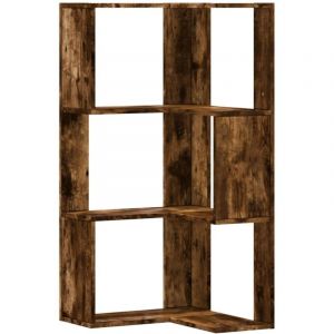 VidaXL Bibliothèque d'angle à 3 niveaux chêne fumé bois d'ingénierie, étagère à livres d'angle, vitrine d'angle, armoire d'angle