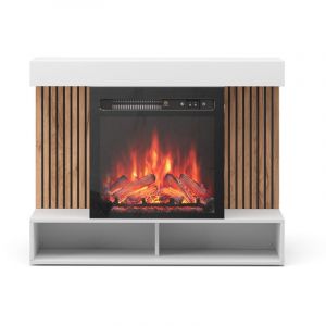 Vicco - chemin&eacute;e &eacute;lectrique Lynea, Blanc, 100cm avec effet de flamme r&eacute;aliste et chauffage 1800W