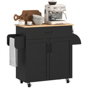 Homcom Desserte de cuisine - multi-rangementstiroirs - placard 2 portes, &eacute;tag&egrave;re r&eacute;glable, porte-torchons et porte-&eacute;pices - noir