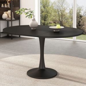 Table &agrave; manger extensible - Ovale - Noir - 100/140 x 100 cm - 6 places