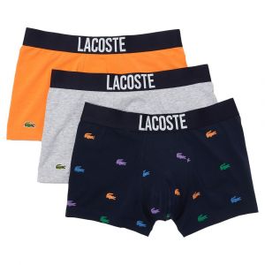 Lacoste Lot de 3 boxers courts en coton stretch à ceinture logo Taille XS Bleu Marine/blanc/gris Chine/orange