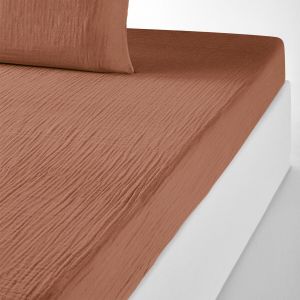 Drap housse uni gaze de coton bonnet 30cm, K la Terre De Sienne Taille 140x190 cm;140x200 cm;160x200 cm;180x200 cm;90x190 cm
