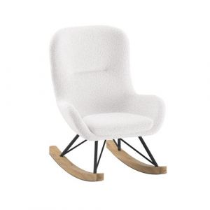 Mouty - Chaise &agrave; Bascule Enfant en Tissu Bouclette Blanc Pieds Bois et M&eacute;tal