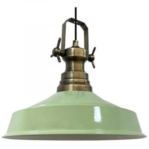 Suspension Industrielle en M&eacute;tal Menthe Peint &agrave; la Main &ndash; Lustre Vintage E27 &Oslash;41 cm pour Salon