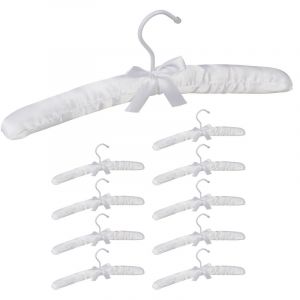 Image de Relaxdays Cintre en satin, Set de 10, Cintre rembourré doux pour vestes, Crochet rotatif 360°, 38 cm, noeud, blanc -