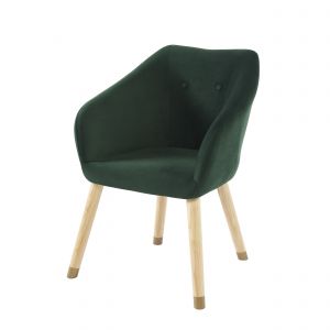 Fauteuil en velours vert avec piètement bois et doré