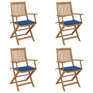 VidaXL Chaises pliables de jardin 4 pcs avec coussins Bois d'acacia Bleu royal