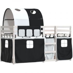 VidaXL Lit Superposé Avec Rideaux Blanc/Noir 90x200 Cm Bois Pin Massif