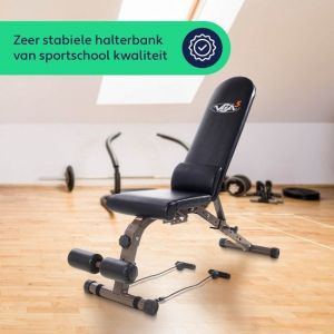 Vita5 Halterbank - Fitnessbank - Verstelbaar - 21 Standen - Voor Gewichten - Incl. Weerstandsbanden - Trainingsbank wordt Gemonteerd Geleverd - Extra Groot XL - Geschikt voor grote personen