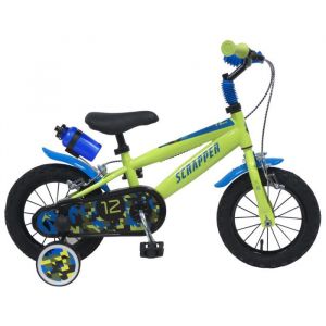 Scrapper Vélo enfant - Modèle 12'' pour garçon de 85 à 100 cm équipé de 2 freins, pneus gonflables, gardes boues +Bidon arrière