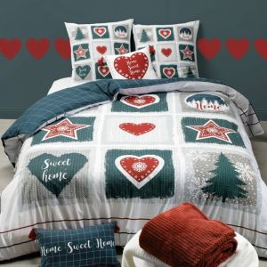 Housse de couette 260x240 Home Sweet Home + 2 taies coton 57 fils