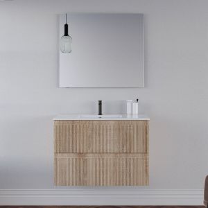 Meuble de salle de bain 70cm avec plan simple vasque - 2 tiroirs - cambrian (chêne clair) - RIBERA