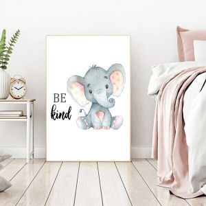 Toile Eléphant Animaux Be Kind - 30x40cm - Enfant Bebe - Décoration Poster Affiche - Pop Art Deco
