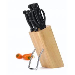 Kitchencraft KCKNBLOCK1 Set de 6 Couteaux, Métal, Noir/Brun, 9 x 12 x 16 cm
