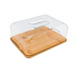 Image de Nerthus Fih 676 Plat à Fromage Dôme en Pvc, Boîte en Bois, Idéal pour Garder Votre Fromage Frais, Bambou
