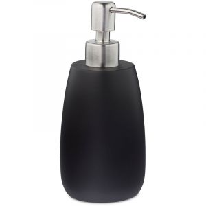 Image de Relaxdays Porte-savon liquide, 300 ml, rechargeable, salle de bain, distributeur shampoing, pompe en inox, rond, noir