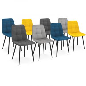 Idmarket Lot de 8 chaises mila en velours mix color bleu x2, gris foncé x2, gris clair x2, jaune x2