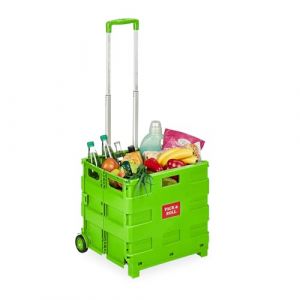 Relaxdays Chariot de Courses Pliable, 2 Roues, poignée téléscopique, jusqu'à 35 kg, Poussette de marché, Vert