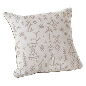 LINDER Coussin Garni - Tissu tissé et Teint en France - Style Ethnique - Finition Passepoil - Déhoussable - Coloris Blanc à Motif Calcaire - Dimensions 45x45cm - Collection Mescal