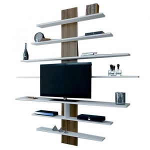 Menzzo Meuble TV et étagères Nefera 160cm Bois foncé et Blanc