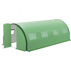 Outsunny Serre de jardin tunnel 18 m² 8 fenêtres 2 portes articulées acier galvanisé PE haute densité vert