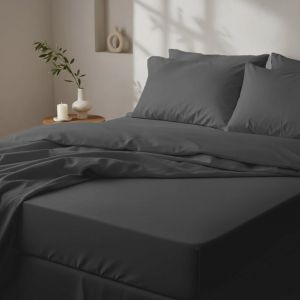 Declikdeco Drap housse Percale de coton Bio Signature - Gris Anthracite - Basalte
