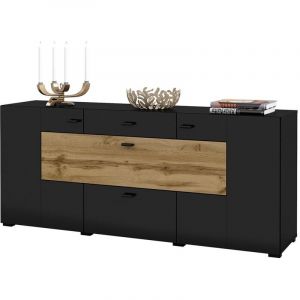 Price Factory - Buffet 165cm collection kobee 3 portes et 2 tiroirs. Couleur noir et chêne. - Noir