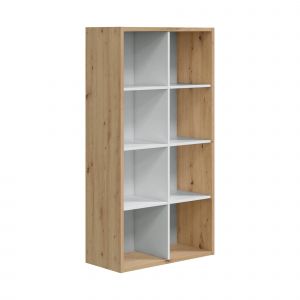 Dmora - Librairie Dmarini, Bibliothèque réversible à 8 compartiments, Meuble tv multiposition, 72x33h137 cm, Noeud effet chêne et Blanc