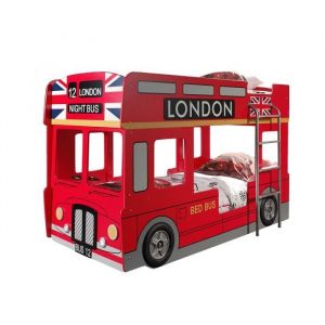 SOHO - Lits Superpos&eacute;s 90x200cm Style Bus Londres avec Leds Sans Matelas