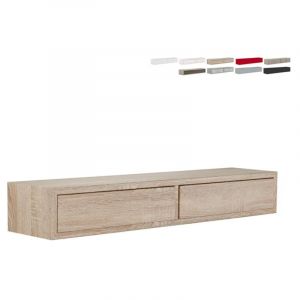 Tiroir suspendu 2 tiroirs &eacute;tag&egrave;re murale design salon moderne Domino - bois neutre