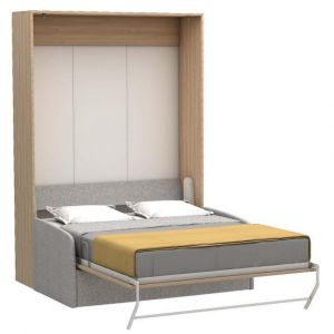 Lit escamotable vertical canapé MULTIMO couchage 140x200cm chêne