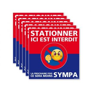 6 panneaux autocollants pour voiture mal garée - Papier autocollant dissuasif carré stationner ici c'est interdit. Lot de 6 stickers interdiction de