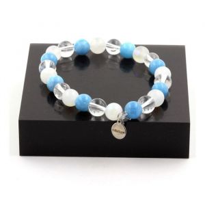 Bracelet Perles Calcédoine bleu + Quartz + Pierre de lune 8 mm - A Bijoux