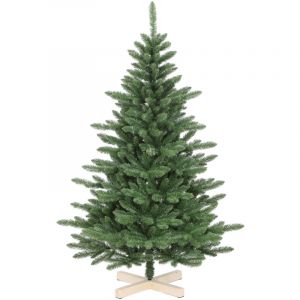 Salcar Sapin de Noël artificiel 100 % PVC par moulage par injection Sapin de Noël artificiel Sapin naturel - avec support en bois, 180 cm