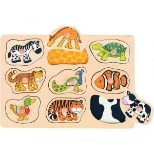 Goki Encastrement en bois de 9 pi&egrave;ces &agrave; boutons le pelage des animaux