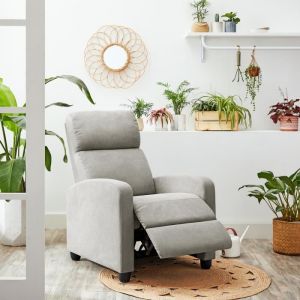 Image de Songmics VASAGLE Fauteuil inclinable en tissu, repose-pieds réglable, dossier inclinable, 68,5 x 73,5 x 100 cm (L x l x H), Gris LAC100G01