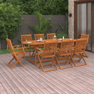 VidaXL Mobilier &agrave; d&icirc;ner de jardin 9 pcs Bois d'acacia massif Marron