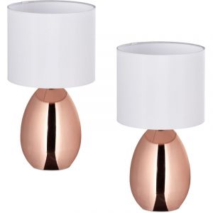 Relaxdays Reladays Lampe de Chevet, Lot de 2, câble avec Interrupteur, Douille E14, H x D : 33,5 x 18 cm, cuivre et Blanc