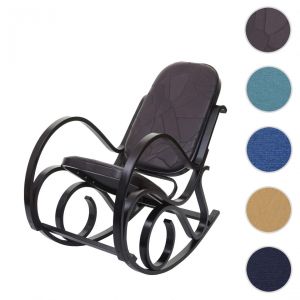 Mendler Fauteuil à bascule M41, fauteuil TV, bois massif ~ Aspect noyer, patchwork cuir marron