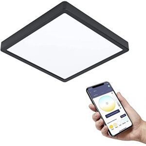 Eglo Connect.z Plafonnier LED connecté Fueva-Z, 28,5 cm, lampe de plafond ZigBee pour salle de bains, contrôlable par appli et commande vocale, blanc chaud - froid, dimmable, noir, IP44